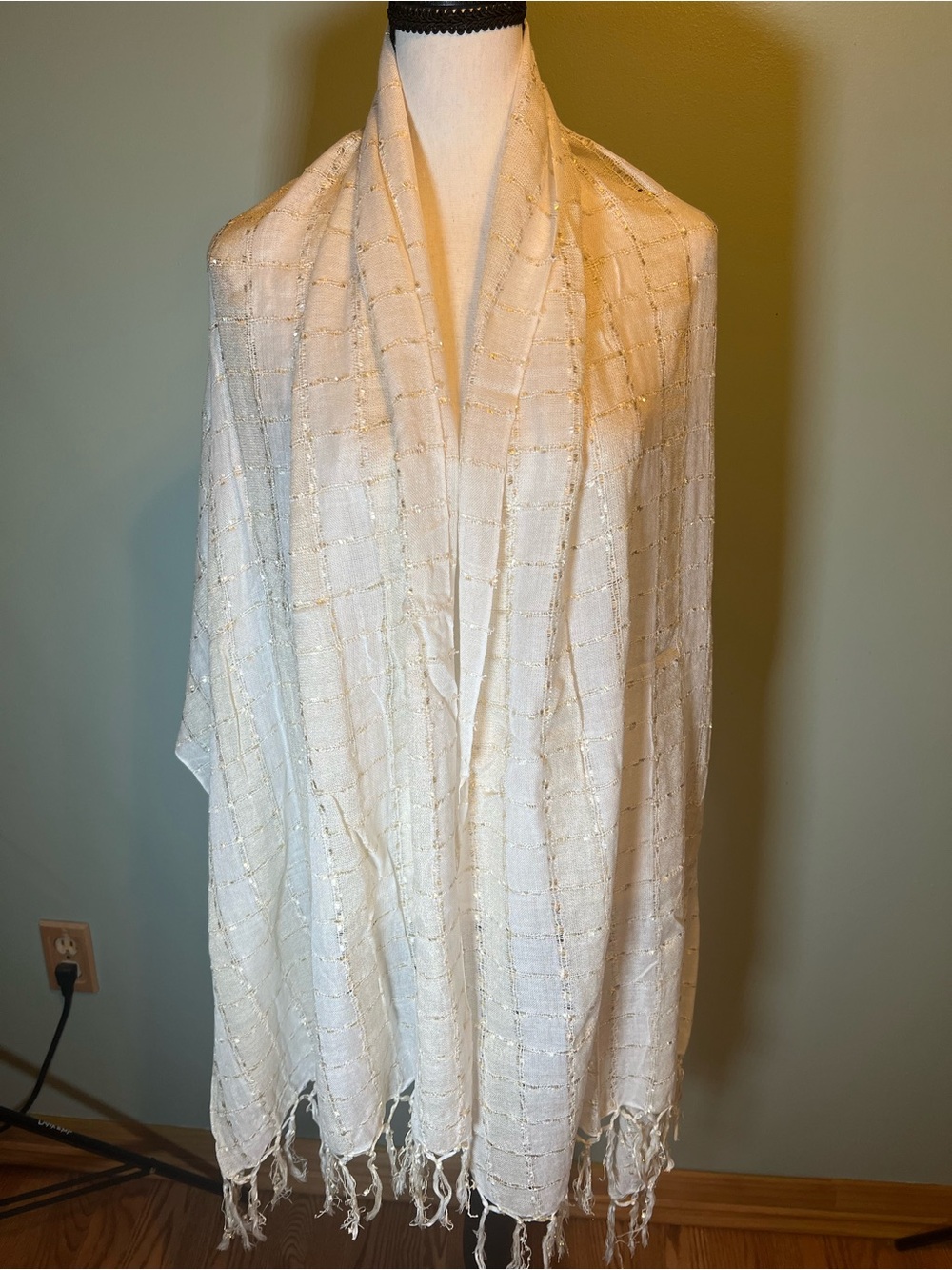 Ivory Scarf with Gold Threading